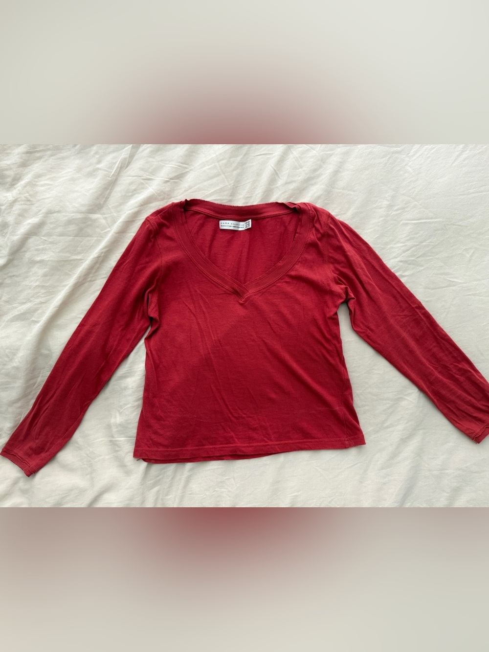 Zara Deep Red V-Neck Long Sleeve Tee